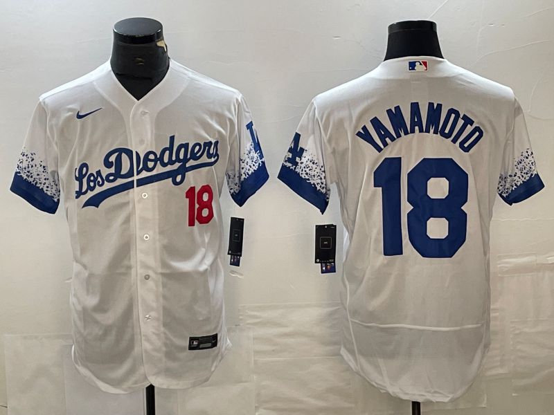 Men Los Angeles Dodgers 18 Yamamoto White Nike Elite MLB Jersey style 1